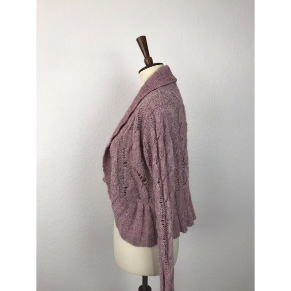 Free People Open Front Mixed Weave Cardigan Sweater Purple FLAW - Picture 7 of 10